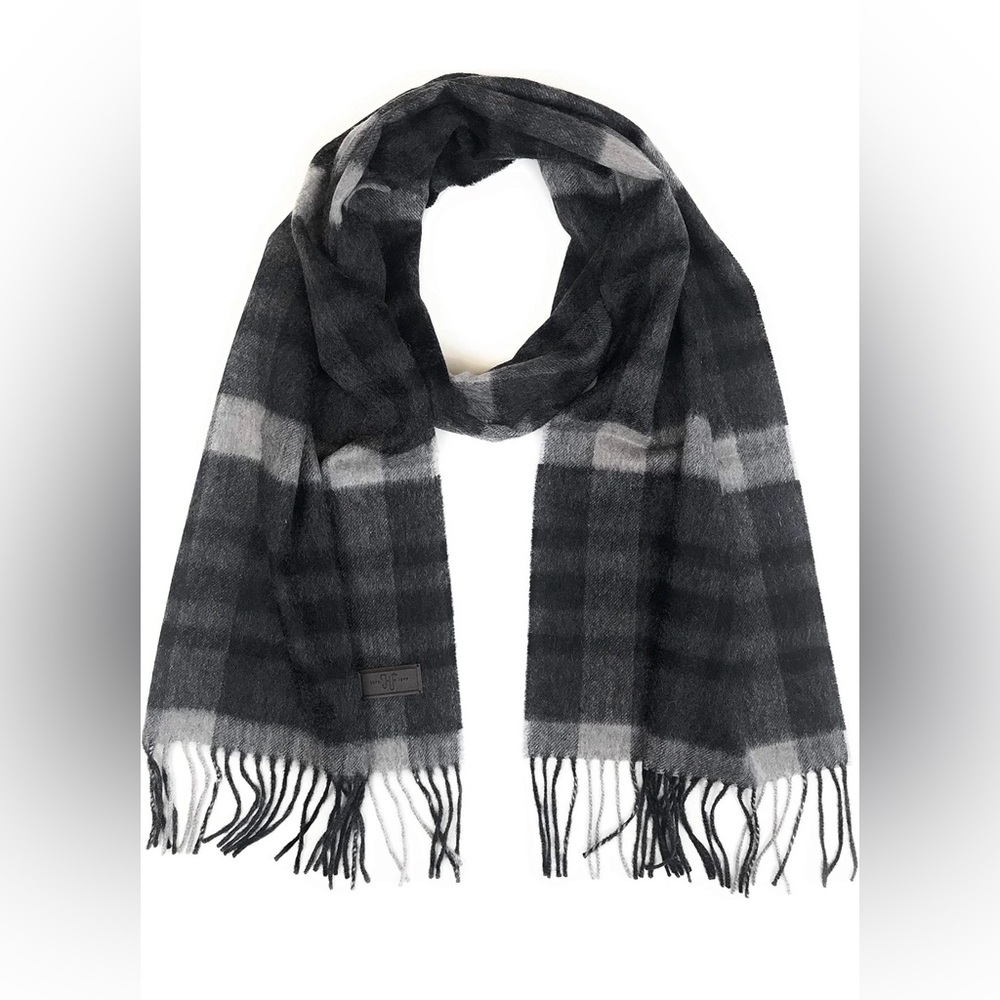 Club Room Mens Scarf One Size Grey Black Plaid Cashmere